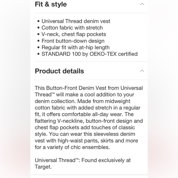 Women's V-Neck Denim Vest - Universal
Thread™ Medium Wash new - Picture 8 of 9